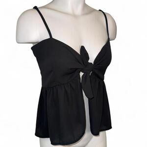 John Galt Black tie front babydoll tie up blouse